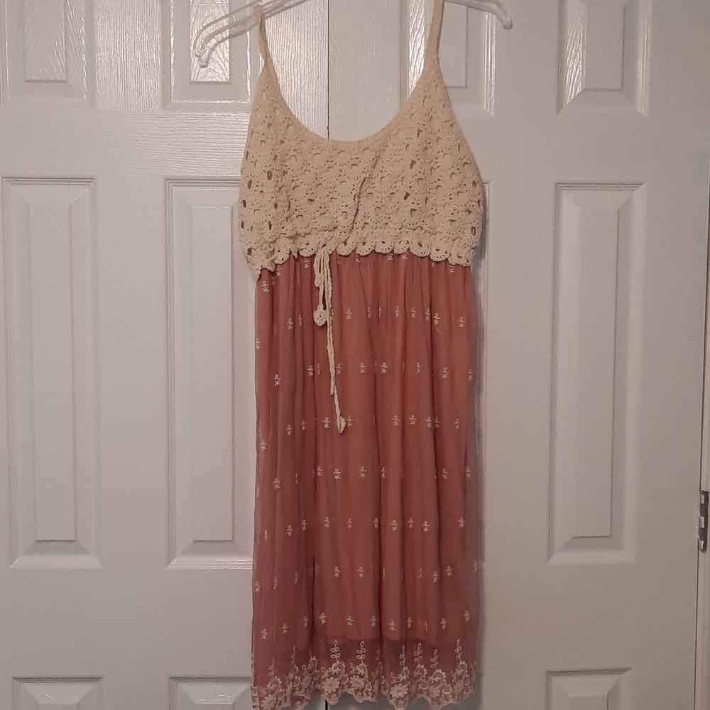 J Lee Rose Gold Crocheted Sundress